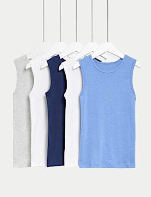 5pk Pure Cotton Plain Vests (2-14 Yrs)
