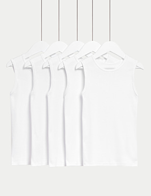 5 Pack Pure Cotton Plain Vests (2-14 Yrs)
