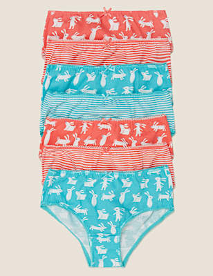 7pk Pure Cotton Bunny & Striped Knickers (2-16 Yrs)