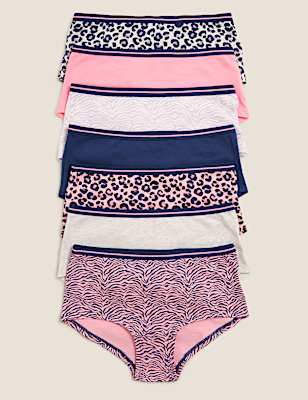 7pk Cotton Rich with Stretch Leopard Shorts (2-16 Yrs)