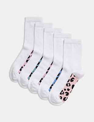 5pk Cotton Rich Leopard Print School Socks (6 Small - 7 Large)