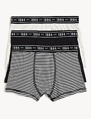 3pk Cotton Rich Striped & Plain Trunks (6-16 Yrs)