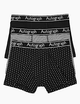 3 Pack Cotton with Lycra® Mono Print Trunks (6-16 Yrs)