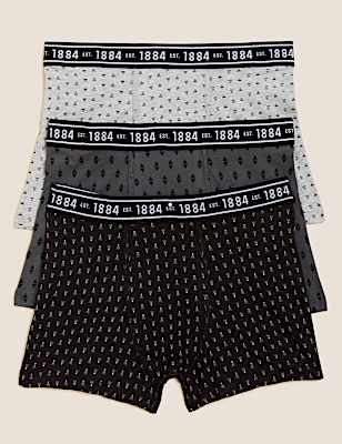 3pk Cotton with Stretch Printed Trunks