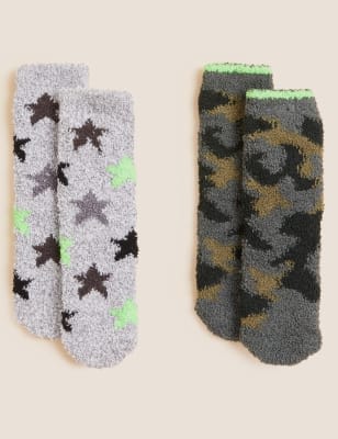 2pk Camouflage & Star Cosy Socks