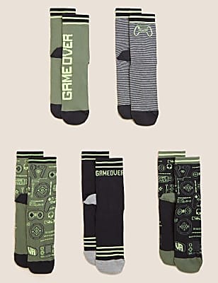 5pk Cotton Rich Gaming Socks