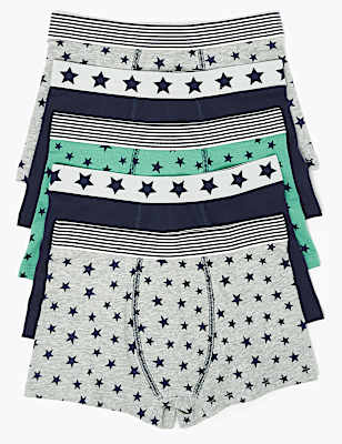 5 Pack Cotton Rich Star Print Trunks (2-16 Yrs)