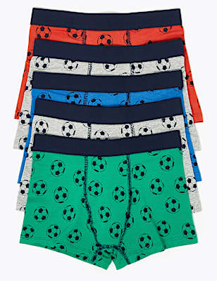 5 Pack Cotton Rich Football Print Trunks (2-16 Yrs)