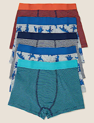 5 Pack Cotton with Stretch Dinosaur Trunks (2-16 Yrs)