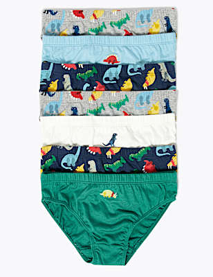 7pk Pure Cotton Dinosaur Briefs (2-7 Yrs)