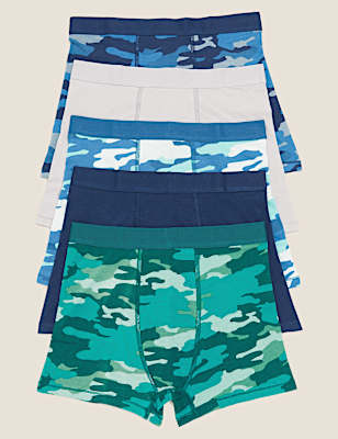 5pk Cotton Rich with Stretch Camo Trunks (2-16 Yrs)