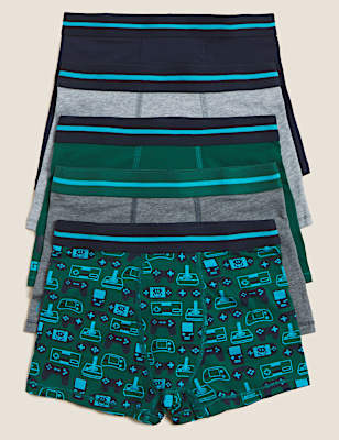 5pk Cotton with Stretch Game Print Trunks