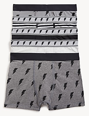 5pk Cotton Rich Bolt Trunks (5-16 Yrs)