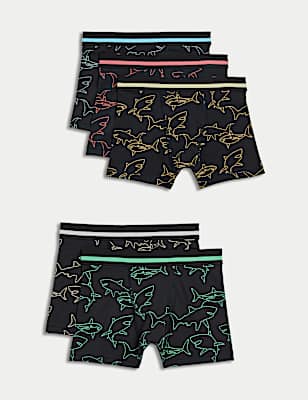 5pk Cotton with Stretch Shark Trunks (5-16 Yrs)
