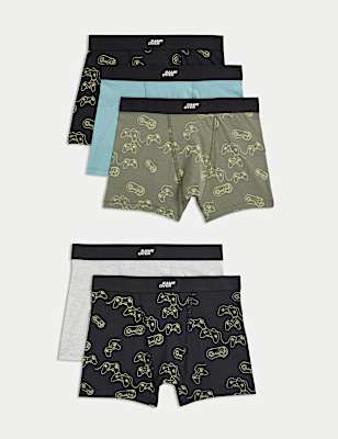 5pk Cotton with Stretch Gamer Trunks (5-16 Yrs)
