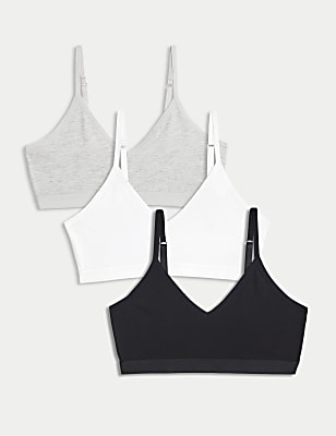 3pk Cotton with Stretch Crop Tops (6-16 Yrs)