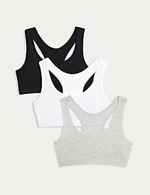 3pk Cotton with Stretch Crop Tops (6-16 Yrs)