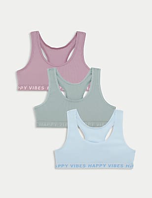 3pk Cotton with Stretch Ribbed Crop Tops (6-16 Yrs)