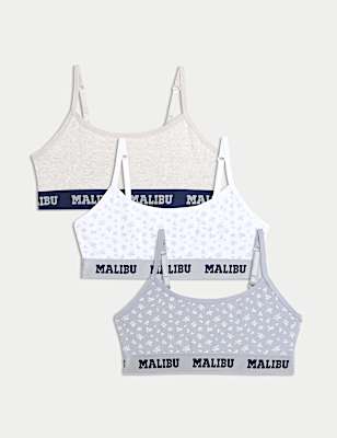 3pk Cotton with Stretch Malibu Crop Tops (6-16 Yrs)