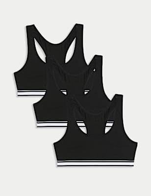 3pk Cotton with Stretch Racer Back Crop Tops (6-16 Yrs)