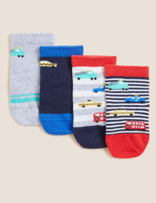 4pk Cotton Rich Transport Baby Socks (0-24 Mths)