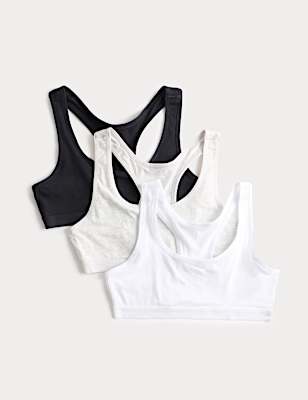 3 Pack Cotton with Stretch Racer Crop Tops (6-16 Yrs)