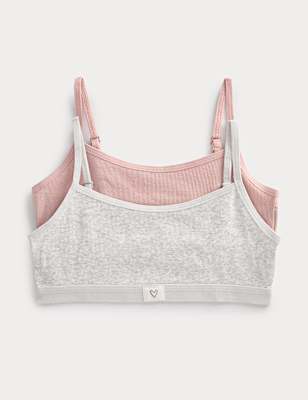 2 Pack Plain Rib Woven Heart Crop Tops (7-16 Yrs)