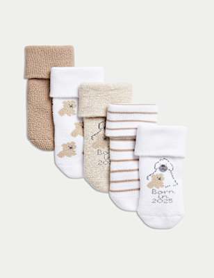 5pk Cotton Rich Terry Born in 2025 Baby Socks (0 - 3 Yrs)