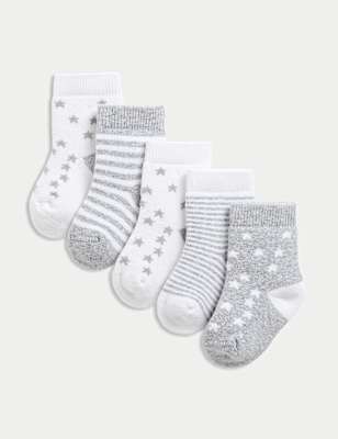 5pk Cotton Rich Terry Star Socks (0-2 Yrs)