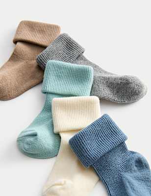 5 Pack Cotton Rich Ribbed Baby Socks (0-2 Yrs)