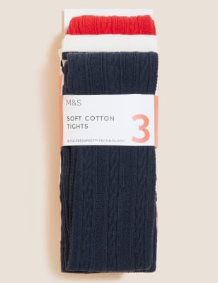 3pk Cotton Rich Tights (2-14  Yrs)