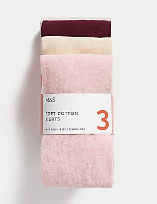 3pk Cotton Rich Plain Tights (2-14 Yrs)