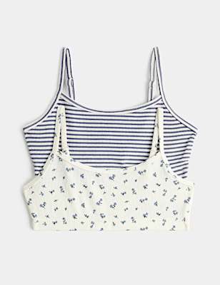 2 Pack V-Neck Floral Striped Crop Tops (7-16 Yrs)