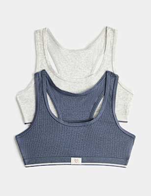 2 Pack Cotton Rich Ribbed Racerback Crop Tops (7-16 Yrs)
