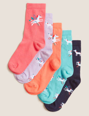 5pk Cotton Rich Unicorn Socks