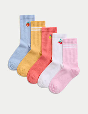5pk Cotton Rich Sports Rib Fruit Socks (6 Small - 7 Large)