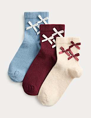 3 Pack Cotton Rich 3D Bows Socks (6 Small - 7 Large)