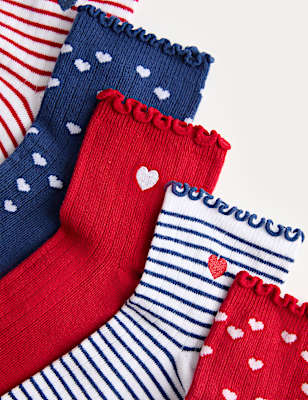 5 Pack Cotton Rich Heart Socks (6 Small - 7 Large)