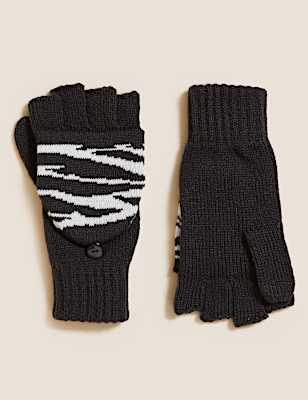 Kids' Zebra Print Flip Top Gloves