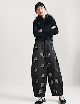 Denim Diamant&eacute; Rose Barrel Leg Jeans (6-16 Yrs)