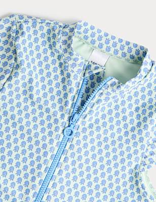 Printed Zip Through Cap Sleeve Swimsuit (6-16 Yrs)