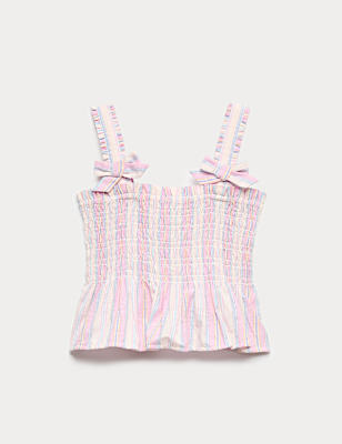 Pure Cotton Shirred Bow Top (6-16 Yrs)