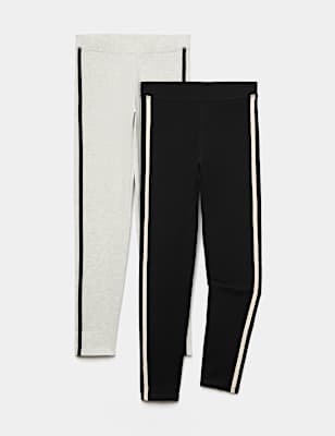 2 Pack Cotton Rich Side Stripe Leggings (6-16 Yrs)