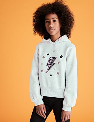 Cotton Lightning Bolt Sequin Hoodie