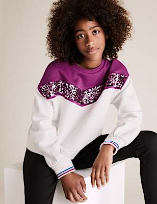 Cotton Rich Leopard Sequin Sweatshirt (6-16 Yrs)