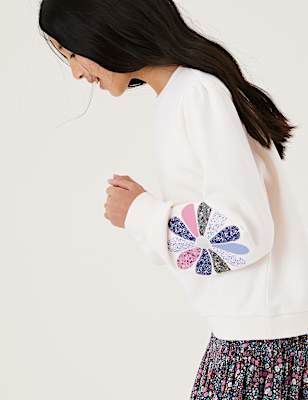 Cotton Rich Flower Patchwork Sweatshirt (6-16 Yrs)