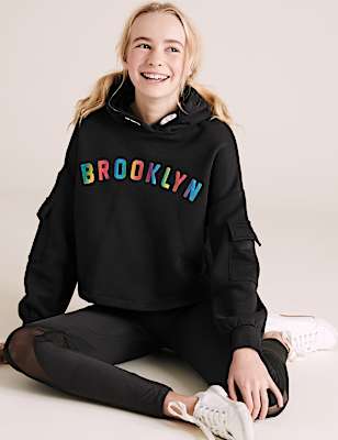Cotton Brooklyn Slogan Hoodie