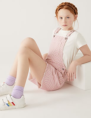 Denim Checkerboard Print Dungarees