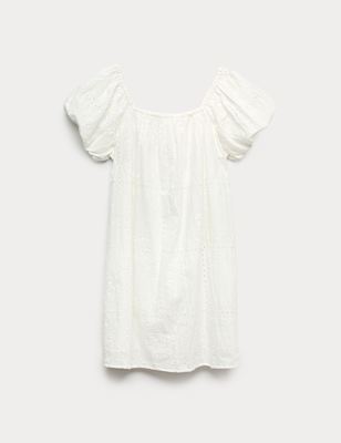 Pure Cotton Puff Sleeve Mini Dress (6-16 Yrs)