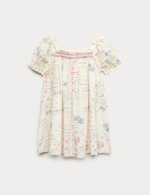 Pure Cotton Puff Sleeve Floral Mini Dress (6-16 Yrs)
